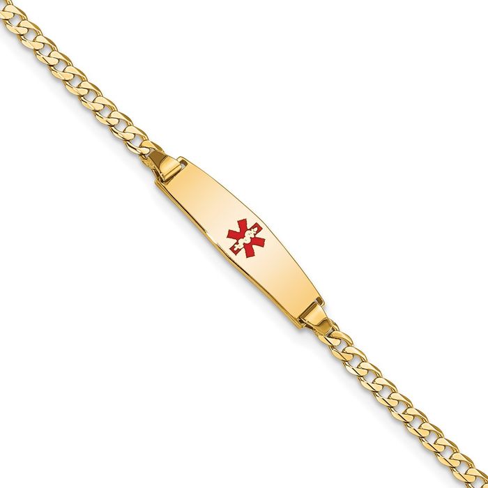 14K Solid Yellow Gold Medical Alert Curb Link Name Bar Identification ID Bracelet