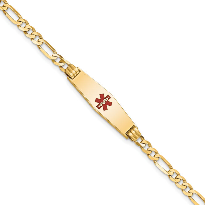 14K Solid Yellow Gold Medical Alert Figaro Link Name Bar Identification ID Bracelet