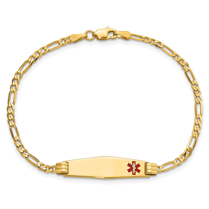 14K Solid Yellow Gold Medical Alert Figaro Link ID Bracelet - Picture 8 of 17