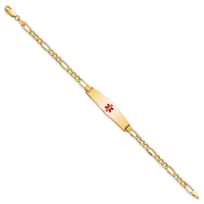 14K Solid Yellow Gold Medical Alert Figaro Link Name Bar Identification ID Bracelet