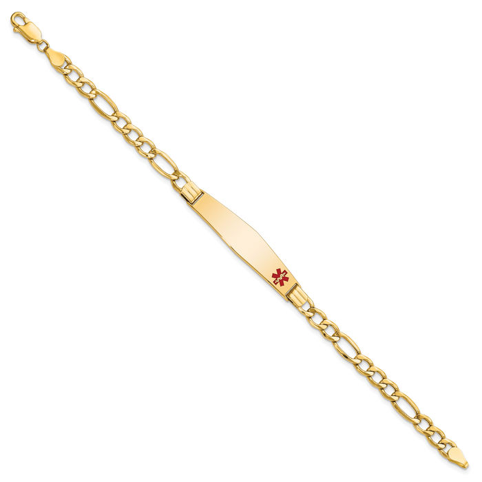 14K Solid Yellow Gold Medical Alert Figaro Link Name Bar Identification ID Bracelet