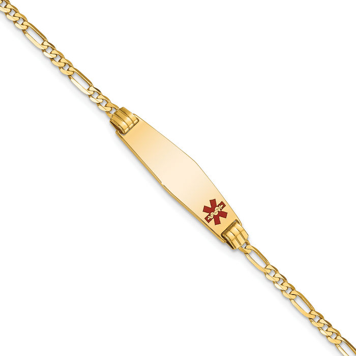 14K Solid Yellow Gold Medical Alert Figaro Link ID Bracelet - Picture 9 of 17
