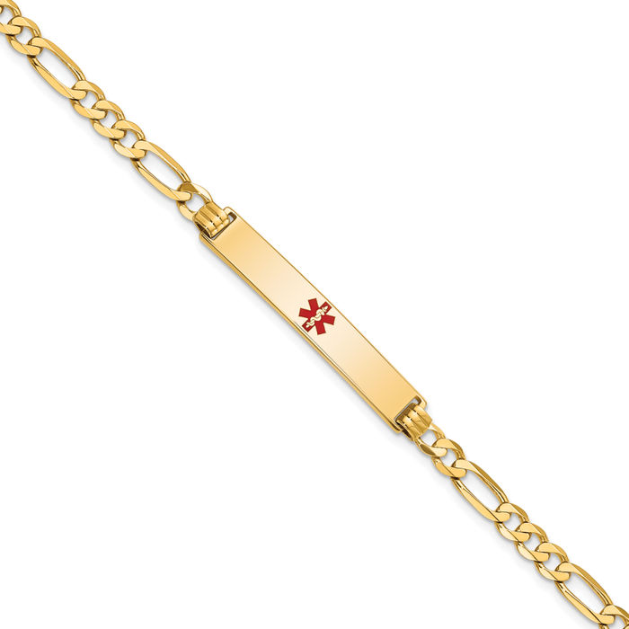 14K Solid Yellow Gold Medical Alert Figaro Link Name Bar Identification ID Bracelet