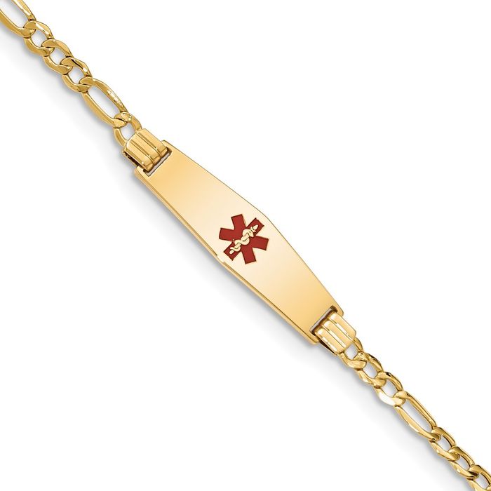 14K Solid Yellow Gold Medical Alert Figaro Link ID Bracelet - Picture 7 of 18