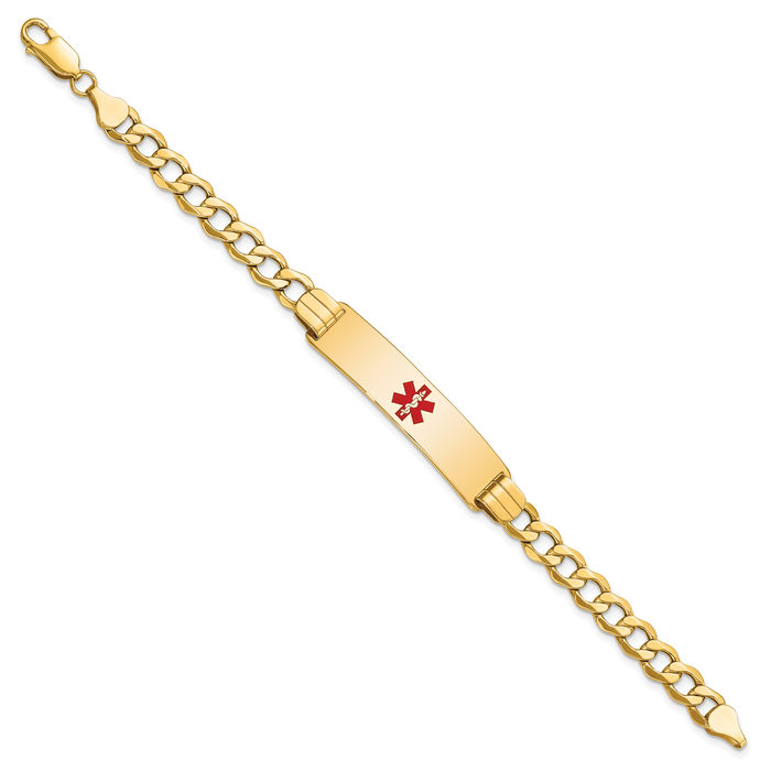 14K Solid Yellow Gold Medical Alert Curb Link Name Bar Identification ID Bracelet