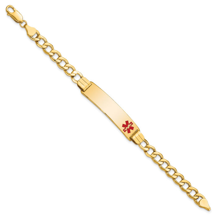 14K Solid Yellow Gold Medical Alert Curb Link Name Bar Identification ID Bracelet