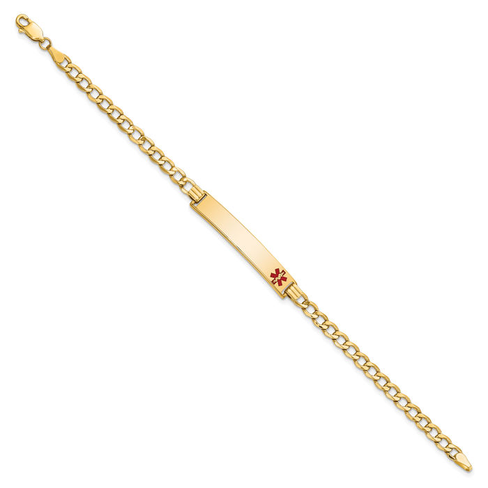 14K Solid Yellow Gold Medical Alert Curb Link Name Bar Identification ID Bracelet