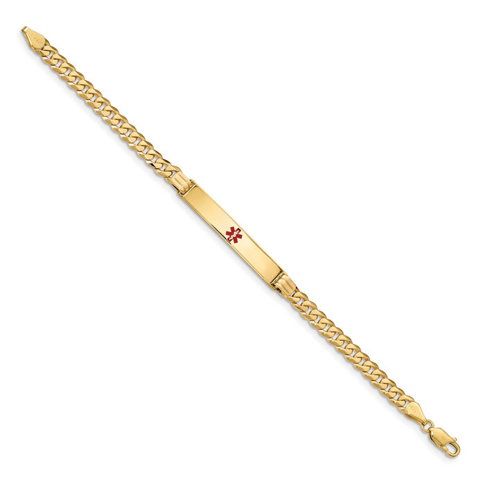 14K Solid Yellow Gold Medical Alert Curb Link Name Bar Identification ID Bracelet