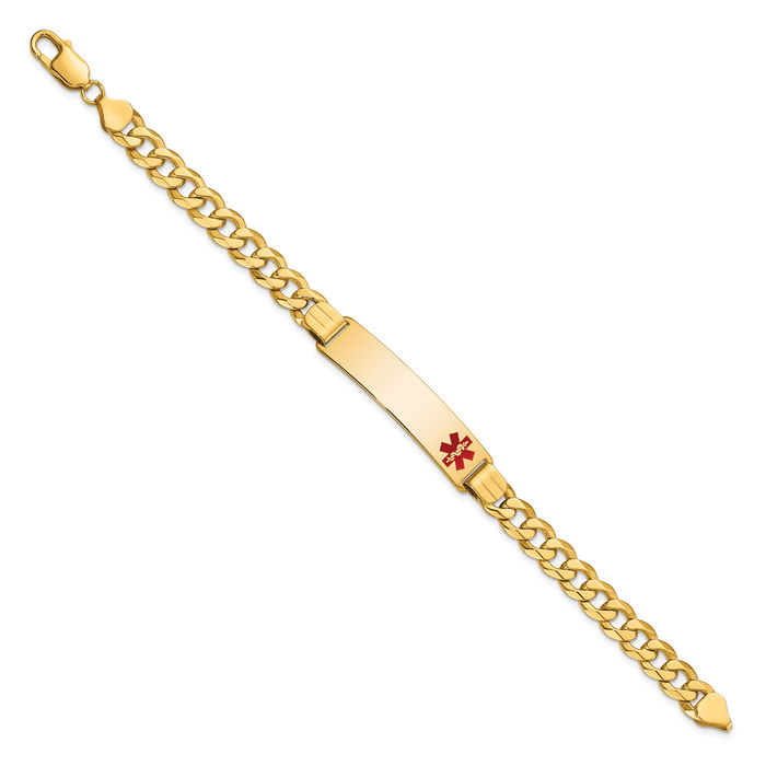 14K Solid Yellow Gold Medical Alert Curb Link Name Bar Identification ID Bracelet