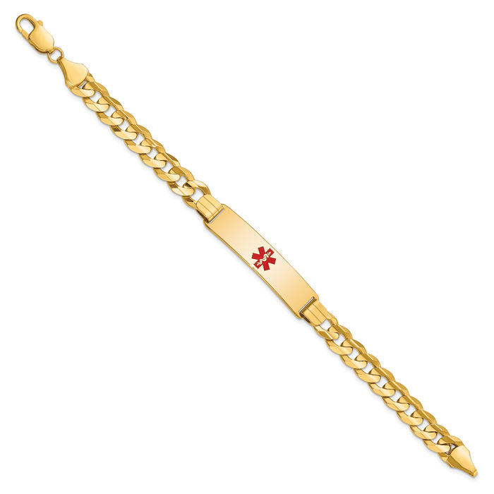 14K Solid Yellow Gold Medical Alert Curb Link Name Bar Identification ID Bracelet