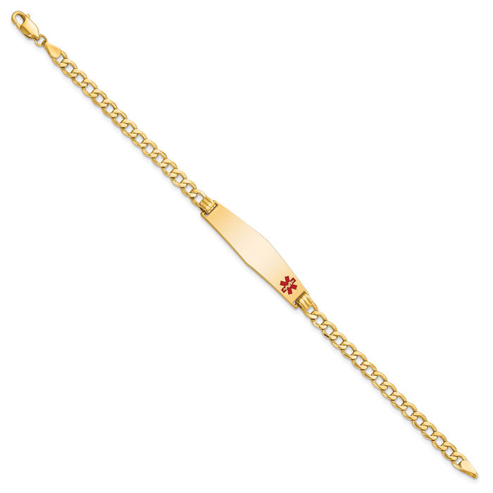 14K Solid Yellow Gold Medical Alert Curb Link Name Bar Identification ID Bracelet