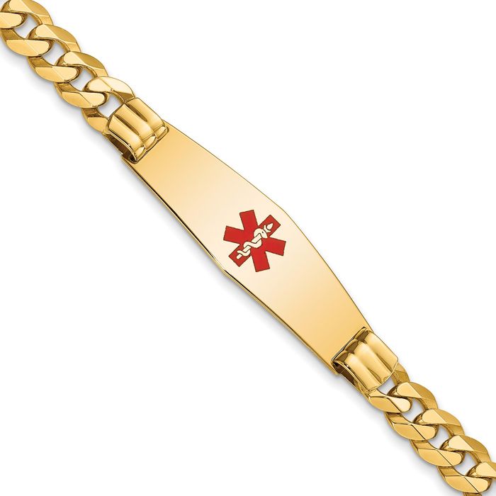 14K Solid Yellow Gold Medical Alert Curb Link Name Bar Identification ID Bracelet