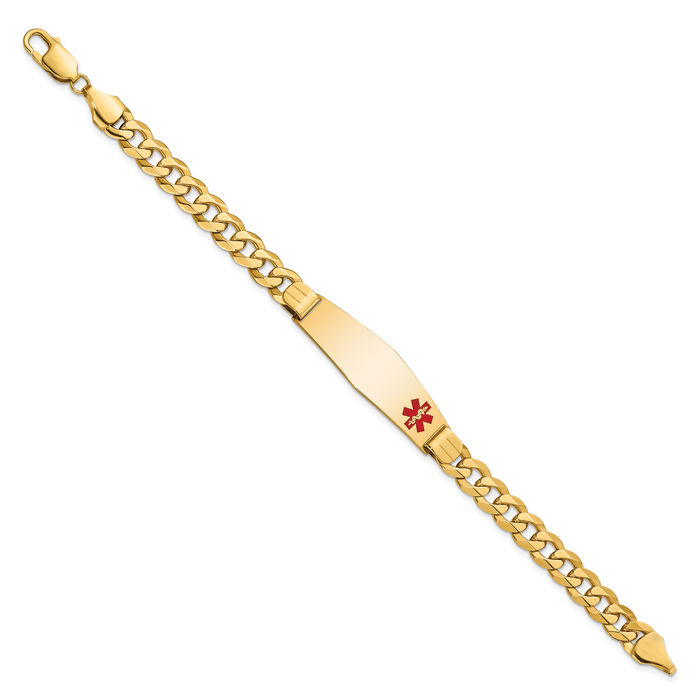 14K Solid Yellow Gold Medical Alert Curb Link Name Bar Identification ID Bracelet