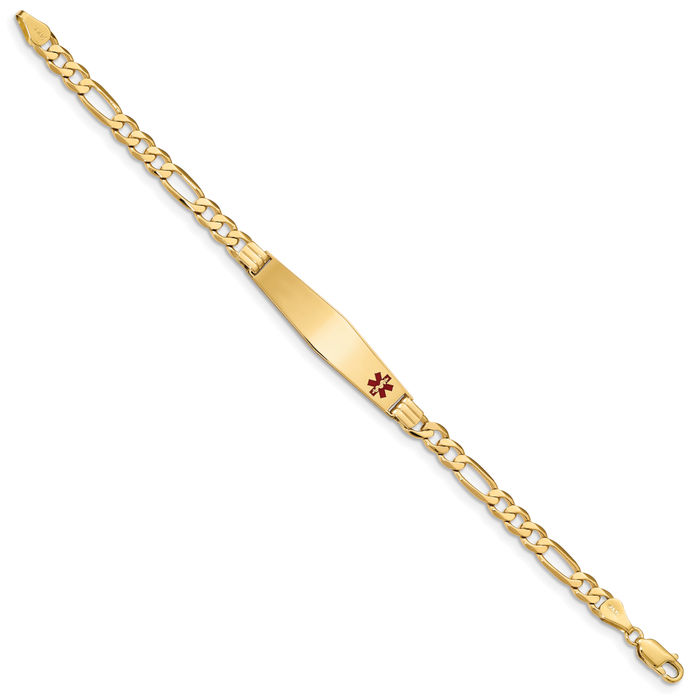 14K Solid Yellow Gold Medical Alert Figaro Link Name Bar Identification ID Bracelet