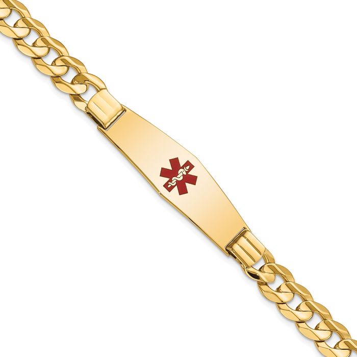 14K Solid Yellow Gold Medical Alert Curb Link Name Bar Identification ID Bracelet