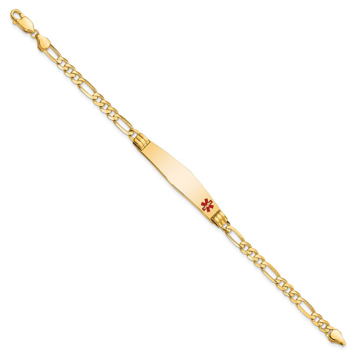 14K Solid Yellow Gold Medical Alert Figaro Link Name Bar Identification ID Bracelet