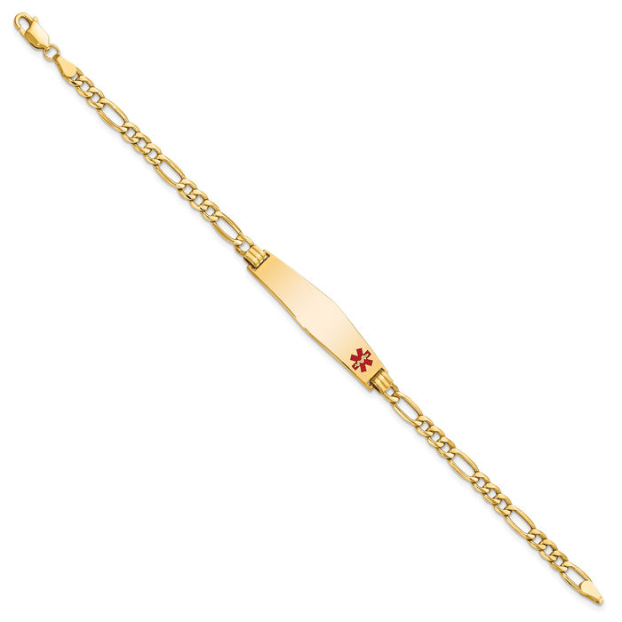 14K Solid Yellow Gold Medical Alert Figaro Link Name Bar Identification ID Bracelet