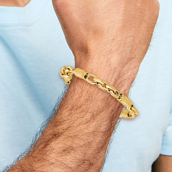 14K Solid Yellow Gold Mens Link Chain Bracelet