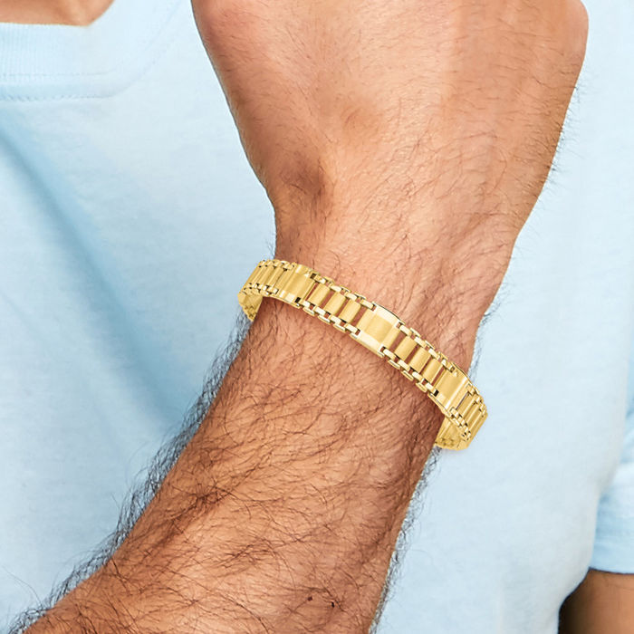 14K Solid Yellow Gold Mens Link Chain Bracelet