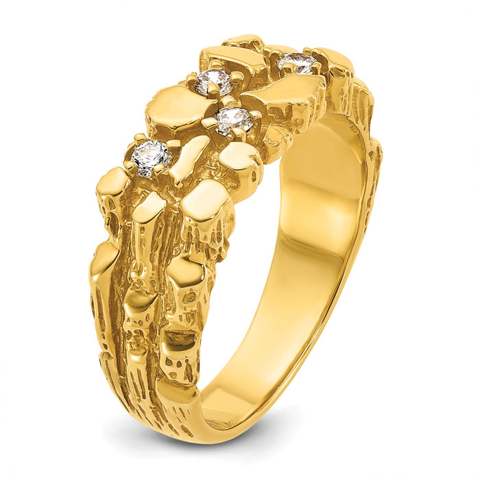 10K Solid Yellow Gold Mens Chunky Nugget Diamond Ring