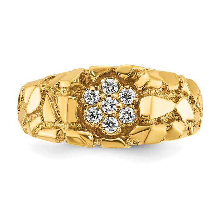 10K Solid Yellow Gold Mens Diamond Chunky Nugget Ring