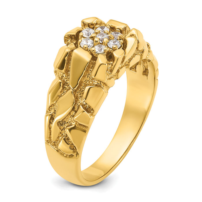 10K Solid Yellow Gold Mens Diamond Chunky Nugget Ring