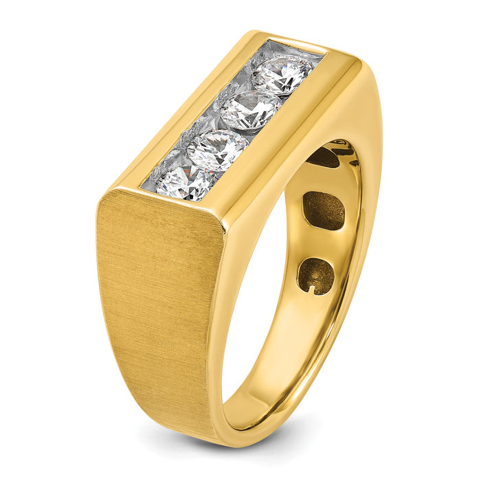 14K Solid Yellow Gold Mens 4 Stone Diamond Wedding Band Statement Ring