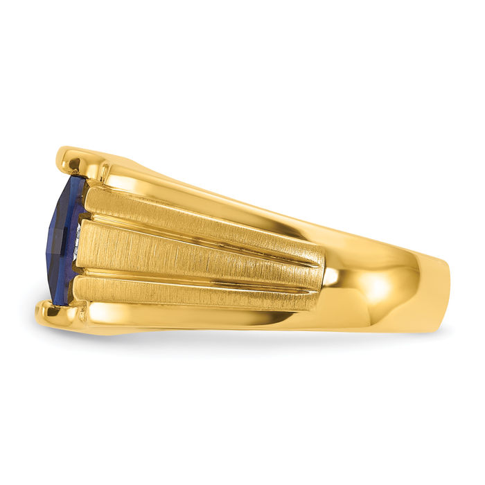 14K Solid Yellow Gold Mens Lab Sapphire Diamond Ring