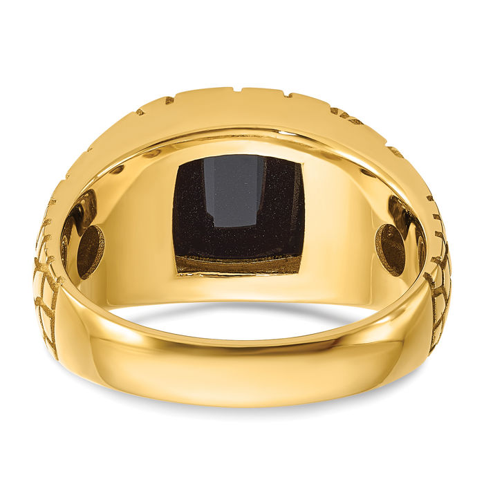 14K Solid Yellow Gold Mens Chunky Nugget Black Onyx Diamond Statement Ring