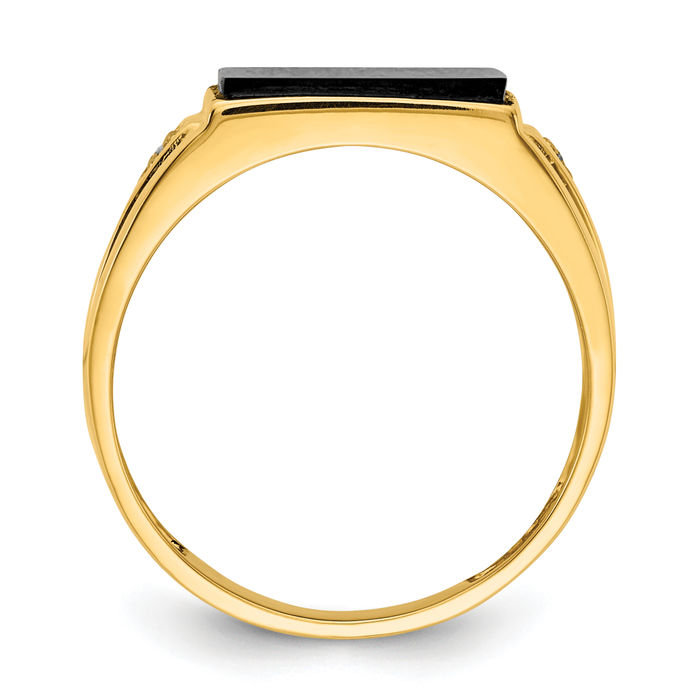 14K Solid Yellow Gold Mens Onyx Diamond Ring - Picture 11 of 44
