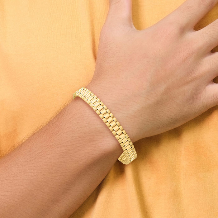 14K Solid Yellow Gold Mens Link Chain Bracelet