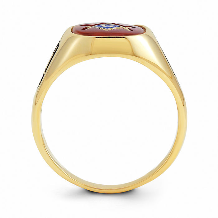 14K Solid Yellow Gold Mens Black Lab Red Ruby Master Mason Signet Freemason Masonic Ring