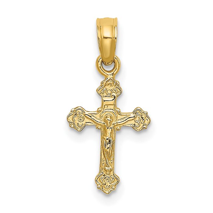 14K Yellow Gold Small Lord Jesus Christ Crucifix Holy Cross Necklace Religious Pendant Charm