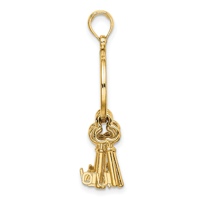 14K Solid Yellow Gold Dangling I Love You Key Chain Necklace Charm Pendant