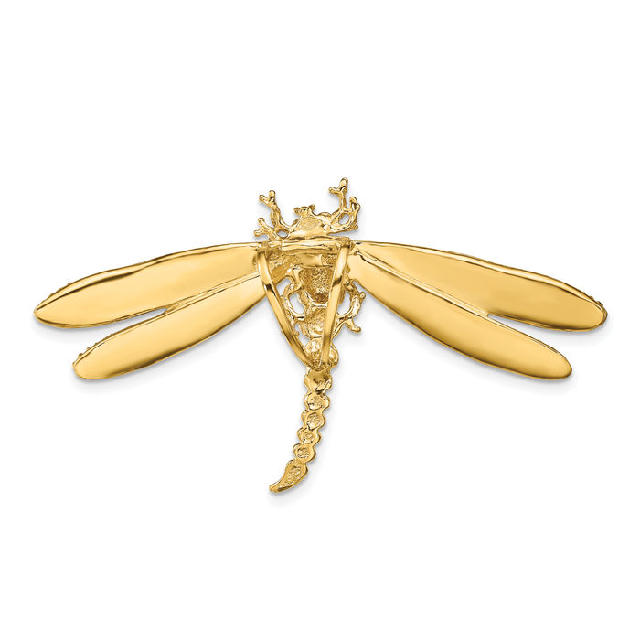 14K Solid Yellow Gold Multi-color Dragonfly Chain Necklace Pendant Charm