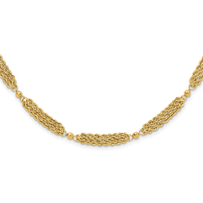 14K Solid Yellow Gold Multi Strand Beaded Ball Necklace Chain