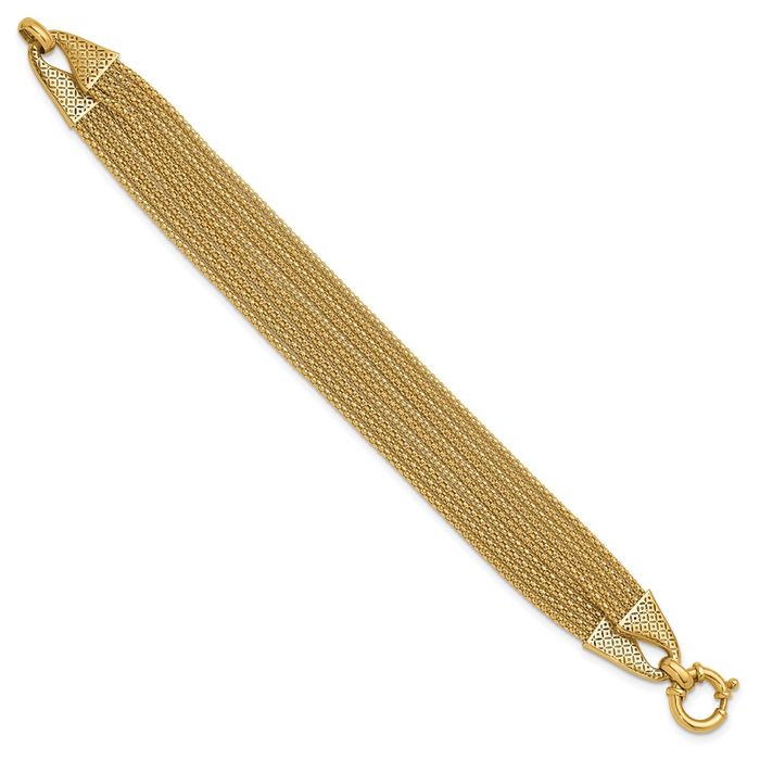 14K Solid Yellow Gold Multi Strand Popcorn Mesh Chain Bracelet