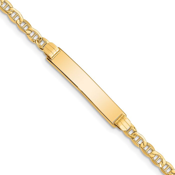 14K Solid Yellow Gold Anchor Mariner Link Name Bar Identification ID Bracelet