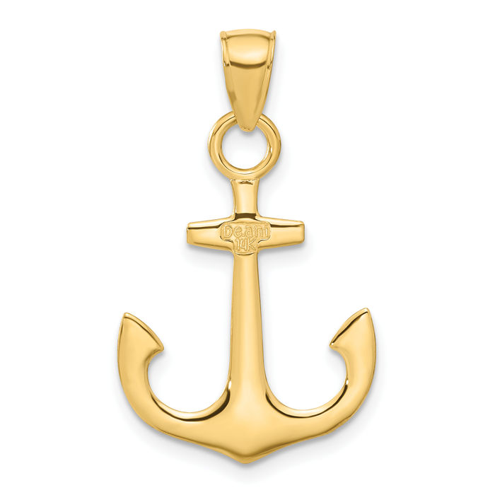 14K Solid Yellow Gold Anchor Mariner Necklace Nautical Charm Pendant