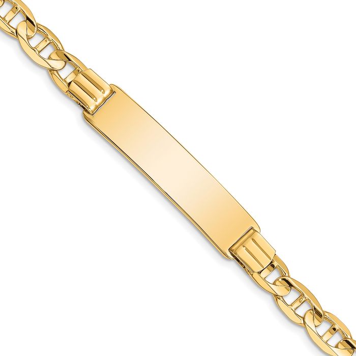 14K Solid Yellow Gold Anchor Mariner Link Chain Name Bar Identification ID Bracelet