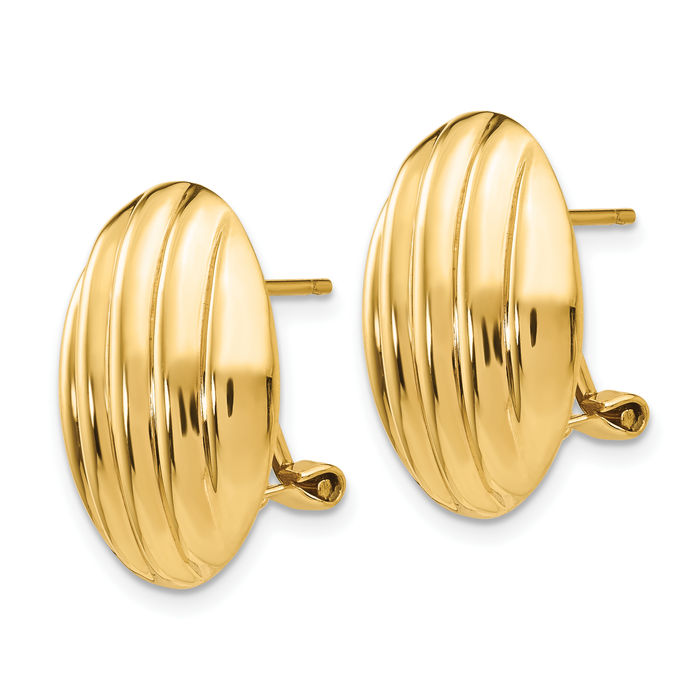 14K Solid Yellow Gold Omega Clip Back Post Stud Earrings