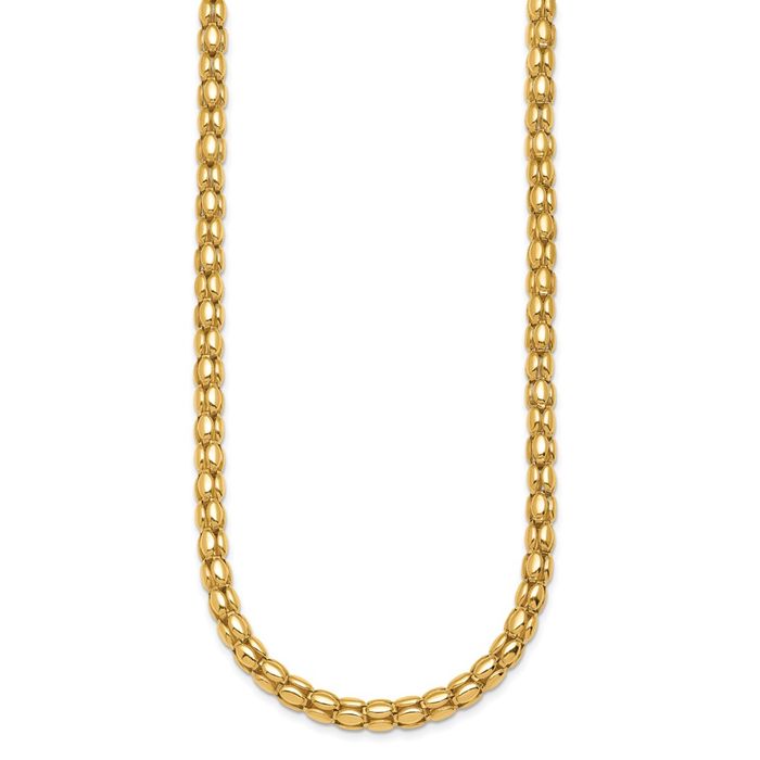 14K Solid Yellow Gold Oval Barrel Link Necklace