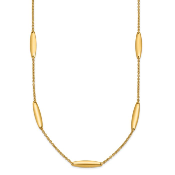 14K Solid Yellow Gold Oval Bead Station Necklace Chain