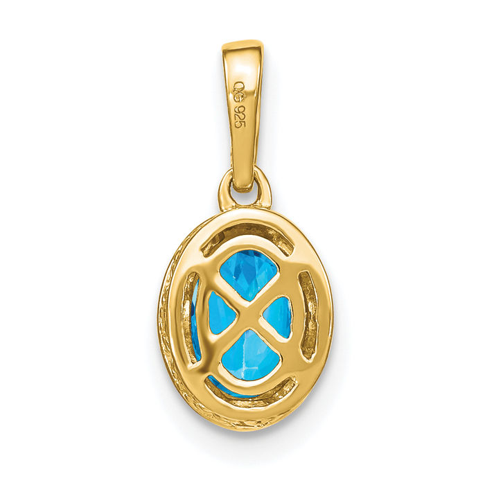 14k Yellow Gold Oval Blue Topaz fashion Pendant Charm