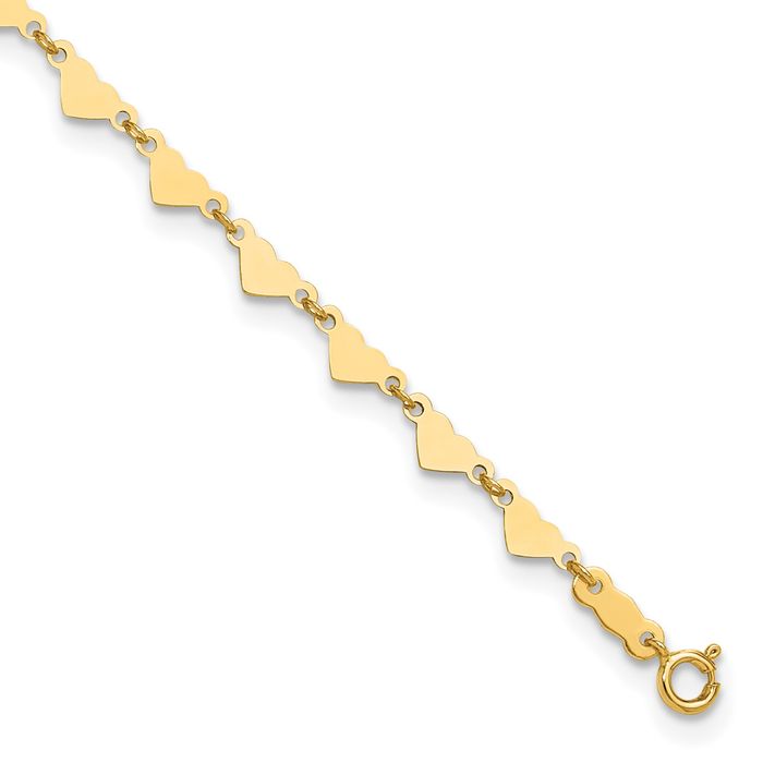 14K Solid Yellow Gold Oval Cable Rolo Link Chain Heart Anklet Summer Beach Foot Ankle Bracelet