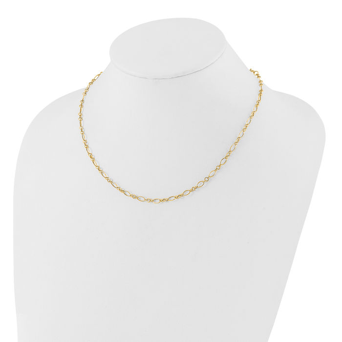 14K Solid Yellow Gold Oval Cable Rolo Link Chain Belcher Necklace