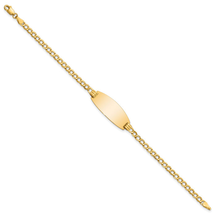 14K Solid Yellow Gold Oval Curb Link Name Bar Identification ID Bracelet