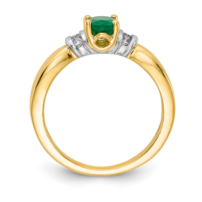 14K Solid Yellow Gold Diamond Oval Green Emerald Ring Gemstone Band May Birthstone Jewelry