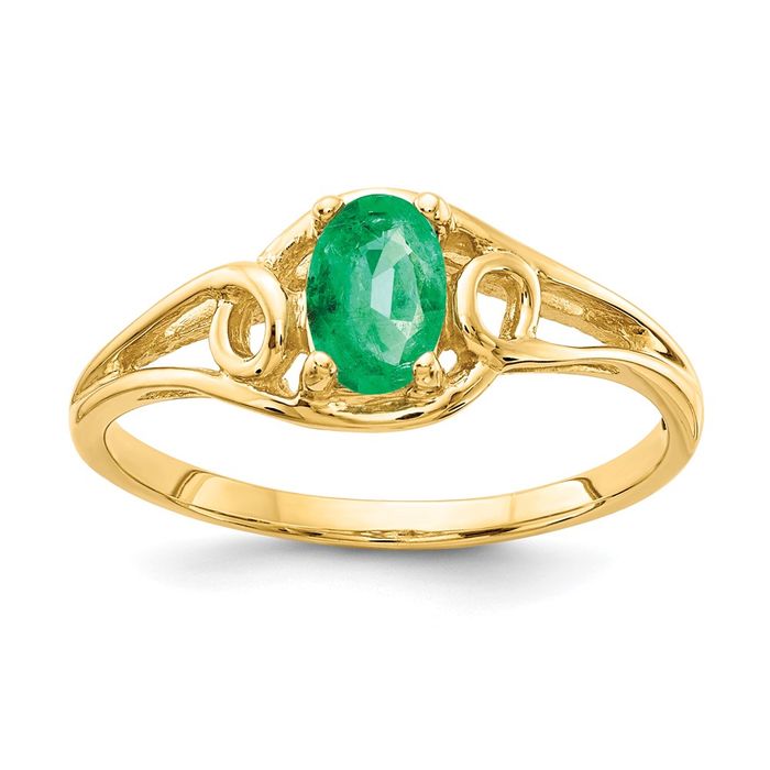 Anillo esmeralda ovalada de oro amarillo macizo de 14K - Imagen 7 de 60