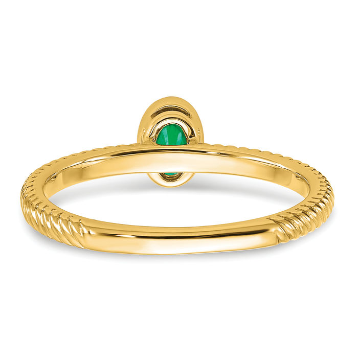 14K Solid Yellow Gold Oval Green Emerald Ring Gemstone Band